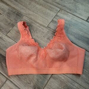 Cacique Unlined Full Coverage No-Wire Lace Bra Size 40DD Coral